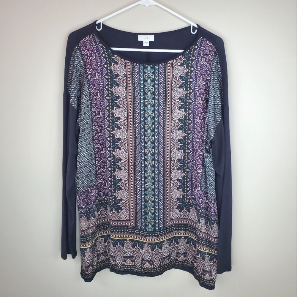 J. Jill Size M Black Paisley Patterned Long Sleeve Shirt Top